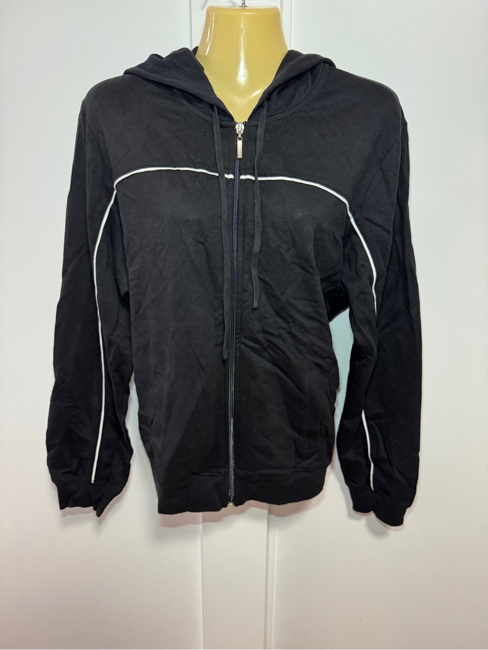 New York Laundry Black Zip-Up Hoodie with White Piping